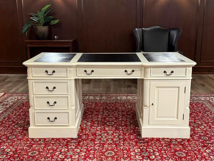 Klassiek Engels bureau wit (partnerdesk) #604, Huis en Inrichting, Bureaus, Zo goed als nieuw, Bureau, Ophalen of Verzenden