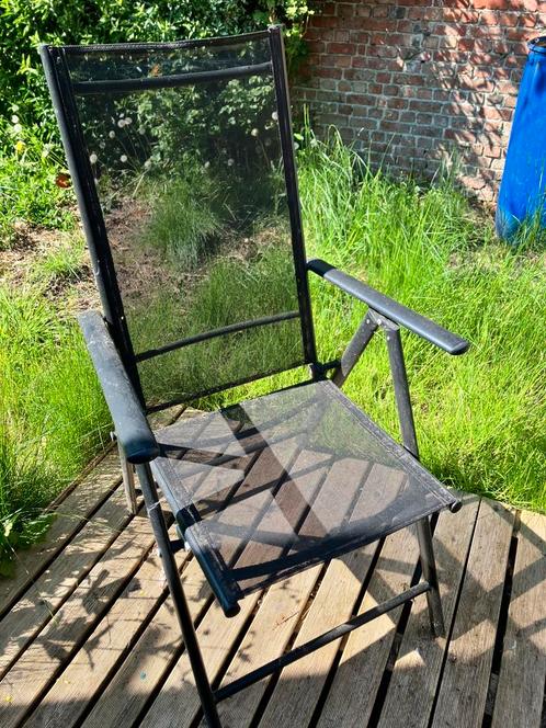 7 zwarte tuinstoelen, Tuin en Terras, Tuinstoelen, Gebruikt, Inklapbaar, Verstelbaar, Ophalen
