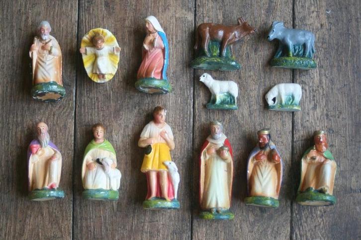 Oude kerststalgroep / kerststal beelden (jaren 40/50), Diversen, Kerst, Gebruikt, Ophalen of Verzenden