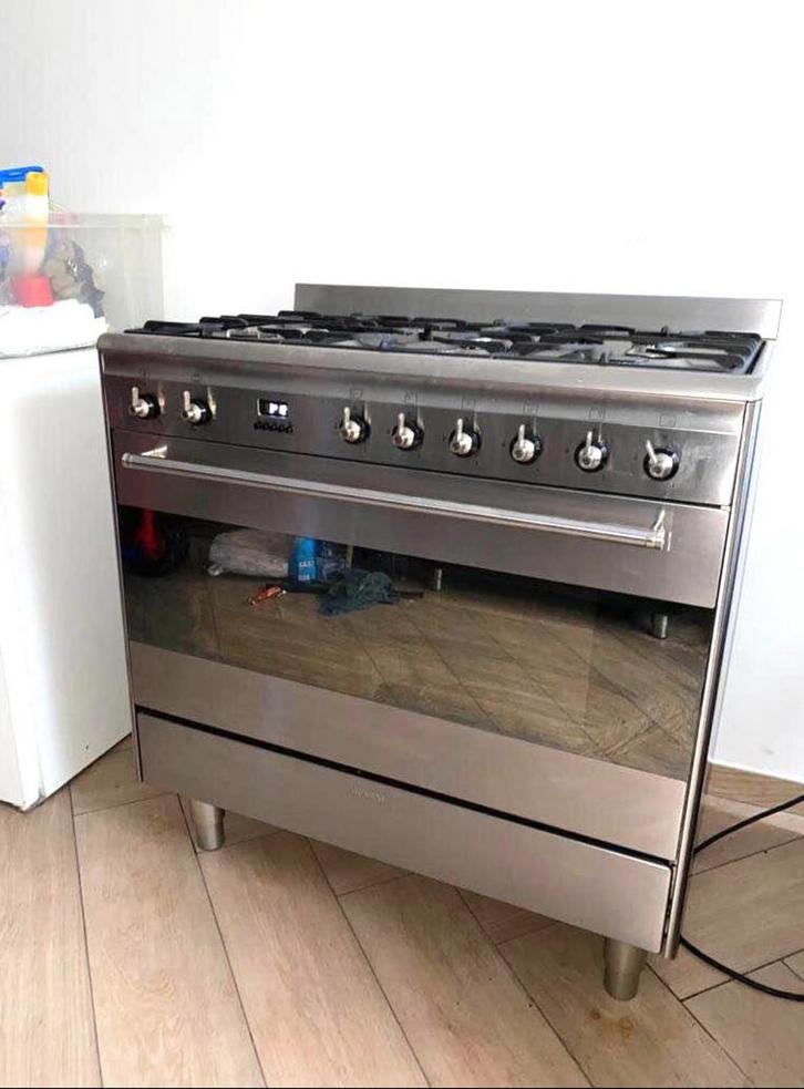 Poêle Smeg avec plaque de cuisson à gaz 90 cm 6 brûleurs, Electroménager, Cuisinières, Comme neuf, Gril, Enlèvement