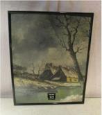 Mooi Geschilderd Werk 'Hoeve en rivier in Winter' - 51x41, Antiek en Kunst, Ophalen of Verzenden