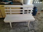 Banc de jardin ancien en bois peint gris clair, Tuin en Terras, Ophalen, Zo goed als nieuw, Hout