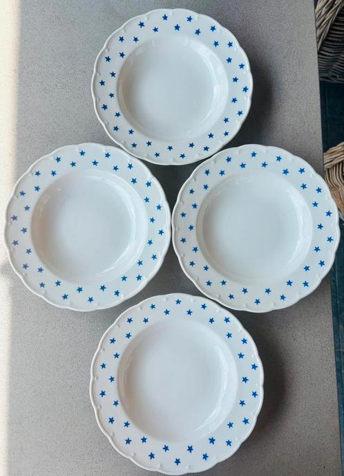 Set van 4 diepe Boch La Louvière borden met sterrenmotief ️, Antiek en Kunst, Antiek | Servies los, Ophalen of Verzenden