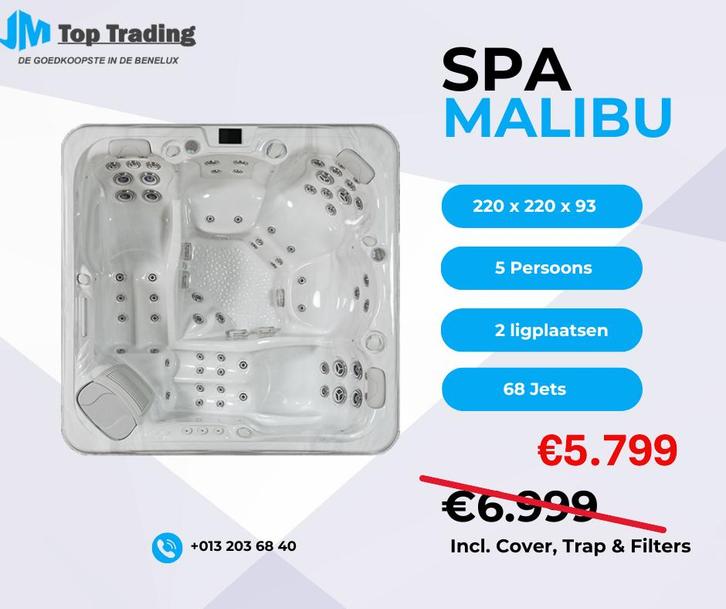 Jacuzzi Malibu (Balboa) - 5 pers. - 220x220cm - 68 jets!, Tuin en Terras, Zwembad-toebehoren, Nieuw, Filter, Ophalen of Verzenden