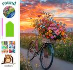 N 284 Vélo à peindre en diamant avec fleurs 40x30cm (rond), Neuf, Multicolore, Autocollant, Diamond painting