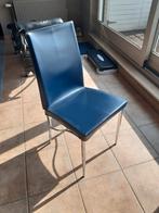 donkerblauw leren eetkamerstoel - set van zes, Huis en Inrichting, Ophalen, Gebruikt, Blauw, Vijf, Zes of meer stoelen