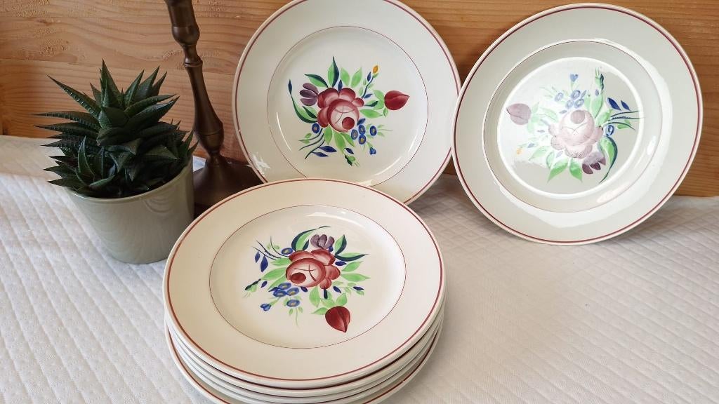 Vintage 7 platte borden BOCH, Antiek en Kunst, Antiek | Servies los, Ophalen of Verzenden