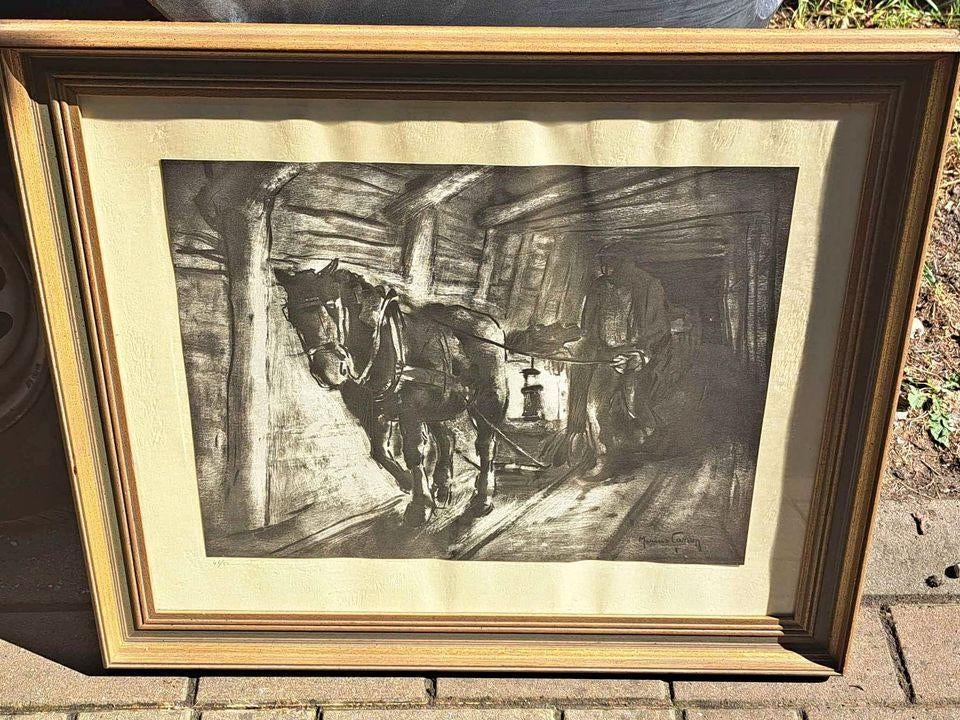 Linogravure signe marius carion, Antiek en Kunst, Kunst | Litho's en Zeefdrukken, Ophalen of Verzenden