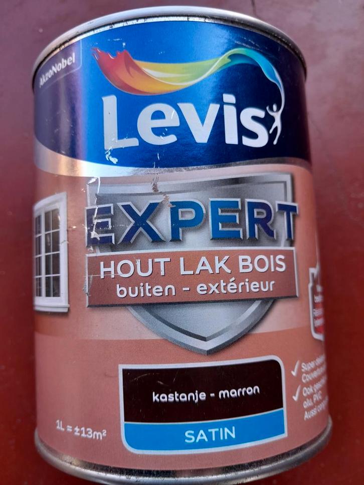 1 L. Levis EXPERT houtlak buiten SATIN kastanje. Ongeopend!, Bricolage & Construction, Peinture, Vernis & Laque, Neuf, Laque, Moins de 5 litres