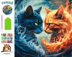 nr 2083 Diamond Painting katten water en vuur 40x30cm (rond), Zwart, Verzenden, Nieuw, Overige materialen