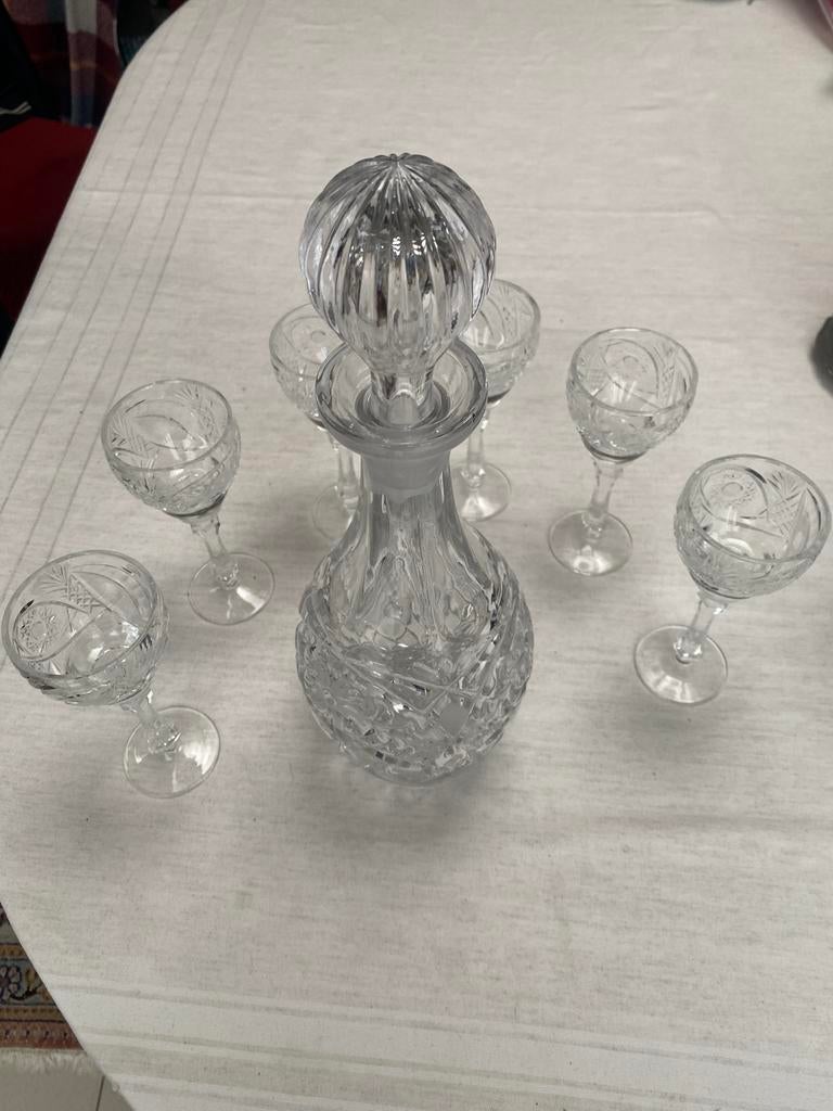 Kristallen karaf met 6 glazen, Ophalen of Verzenden