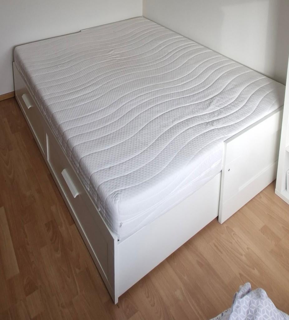 Bed / Bedbank met 2 lades + matras, Maison & Meubles, Chambre à coucher | Lits, Enlèvement, Utilisé, Deux personnes, 160 cm