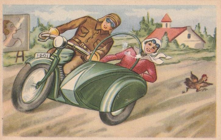 postkaart cartoon zijspan, Collections, Cartes postales | Thème, Non affranchie, 1940 à 1960, Véhicule, Enlèvement ou Envoi