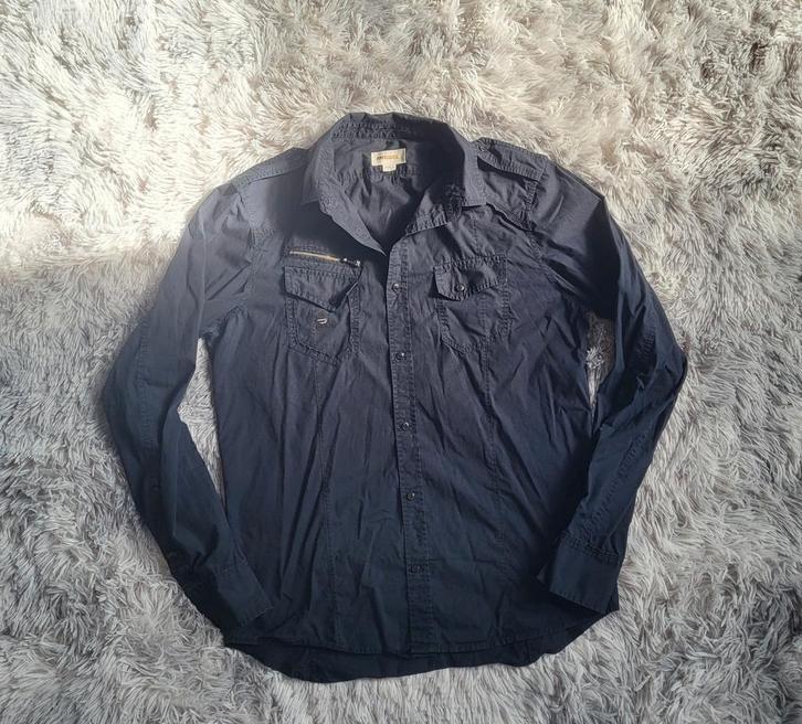 Diesel S-EBBE-PATCH Antracietzwart hemd - Maat L, Kleding | Heren, Overhemden, Gedragen, Halswijdte 41/42 (L), Zwart, Ophalen of Verzenden