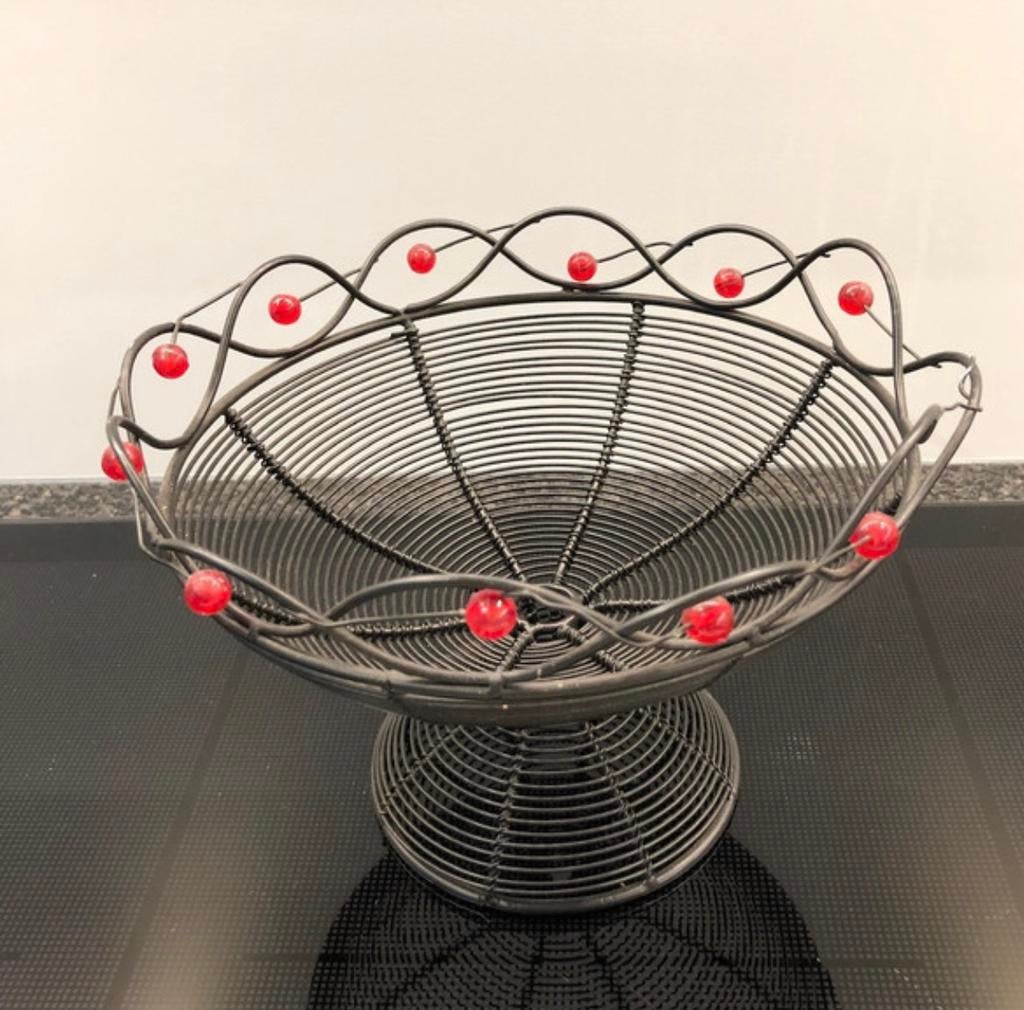 Vintage Gevlochten Fruitschaal op Voet – Verweven IJzerdraad, Enlèvement ou Envoi, Comme neuf, Balance