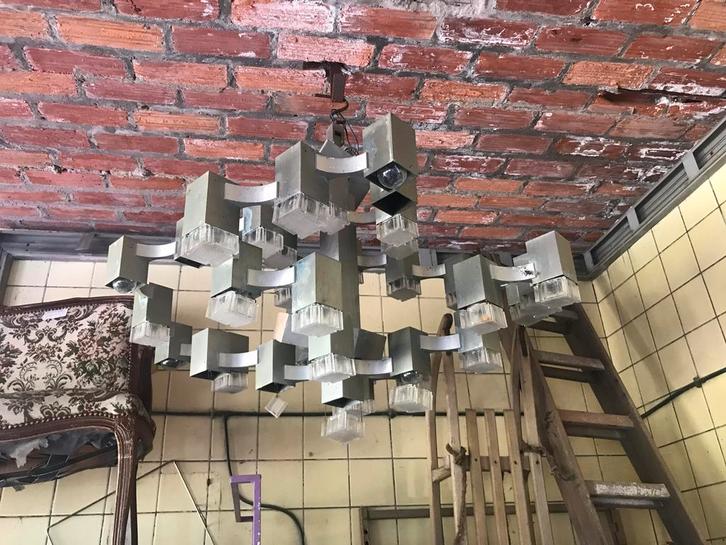 Cube light van Gaetano Sciolari, Huis en Inrichting, Lampen | Kroonluchters, Gebruikt, Glas, Metaal, Ophalen
