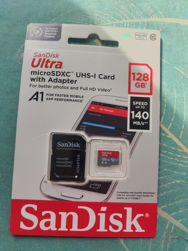 SanDisk Ultra, Audio, Tv en Foto, Foto | Geheugenkaarten, Ophalen, Nieuw, SanDisk, 128 GB