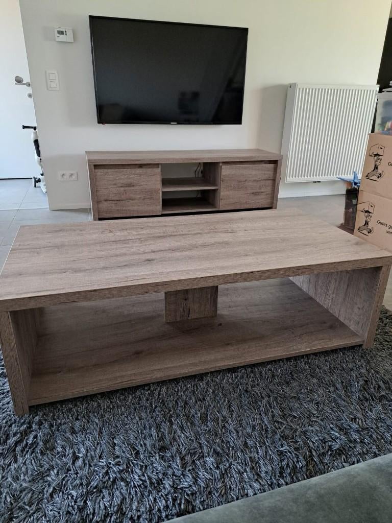 Meubelset(4deligTv meubel, salontafel, dressoir, en eettafel, Ophalen, Gebruikt, Overige houtsoorten, Met deur(en)