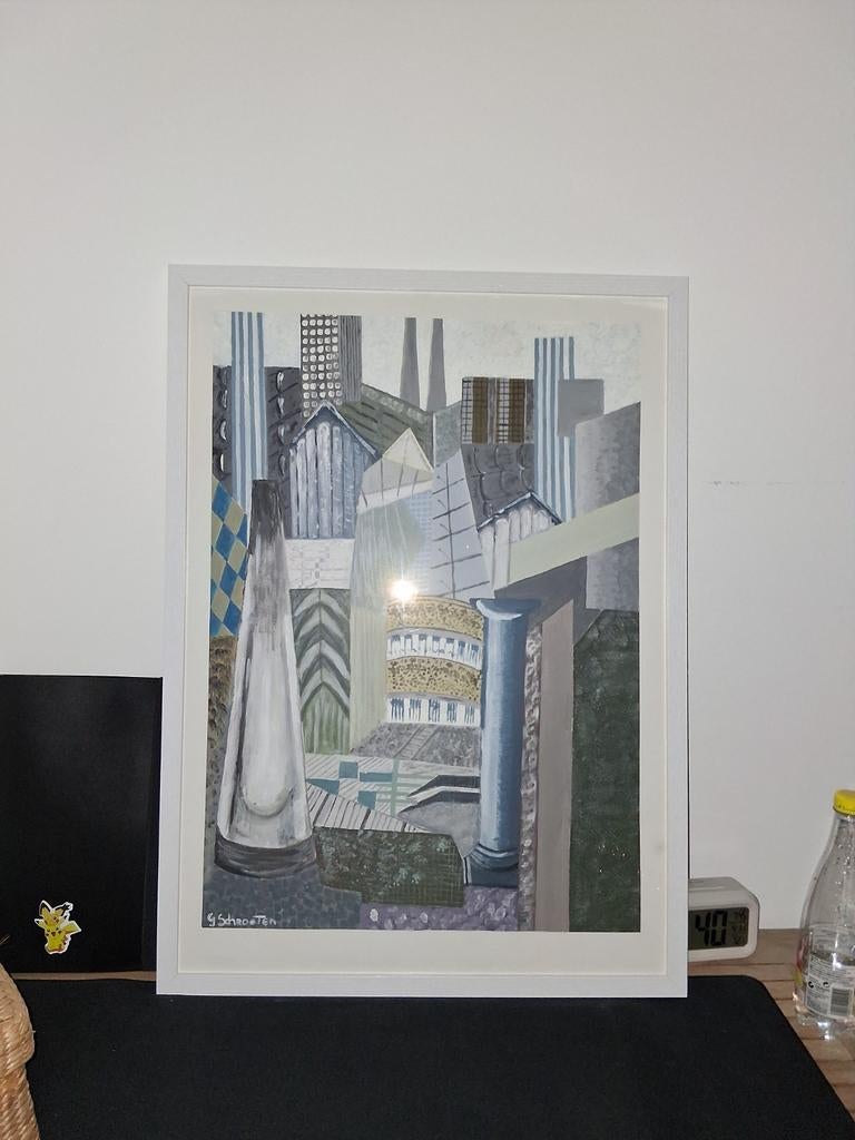 Gesigneerd abstractie relieftekening van 50/70, Antiek en Kunst, Kunst | Schilderijen | Abstract, Ophalen