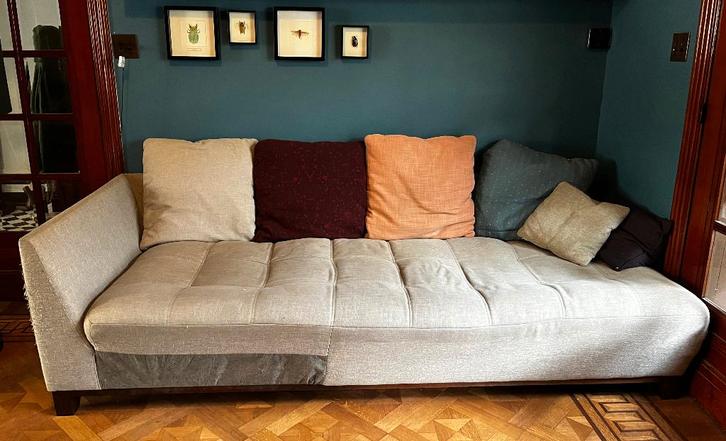 zetel, Huis en Inrichting, Zetels | Zetels, Gebruikt, Rechte bank, Vierpersoons of meer, 200 tot 250 cm, 75 tot 100 cm, Hout, Stof