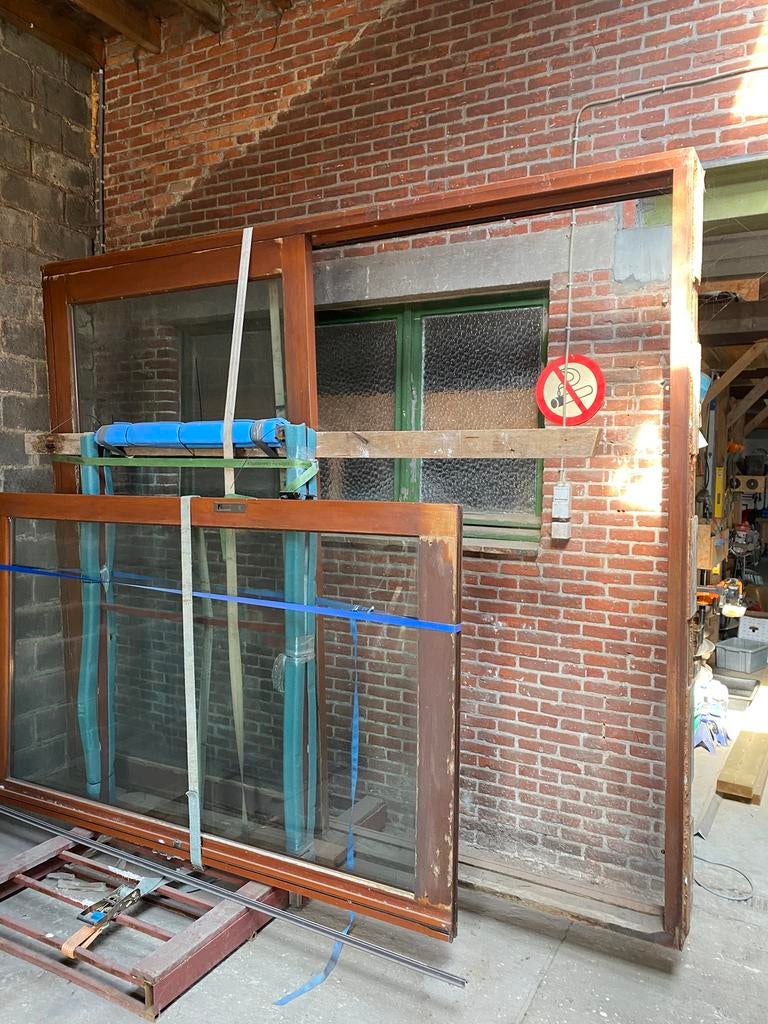 Schuifraam in afzelia, Ophalen, Gebruikt, Hout