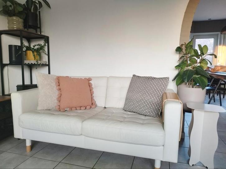 Landskrona witte leren tweezit - als nieuw!, Huis en Inrichting, Zetels | Zetels en Chaises Longues, Zo goed als nieuw, Ophalen