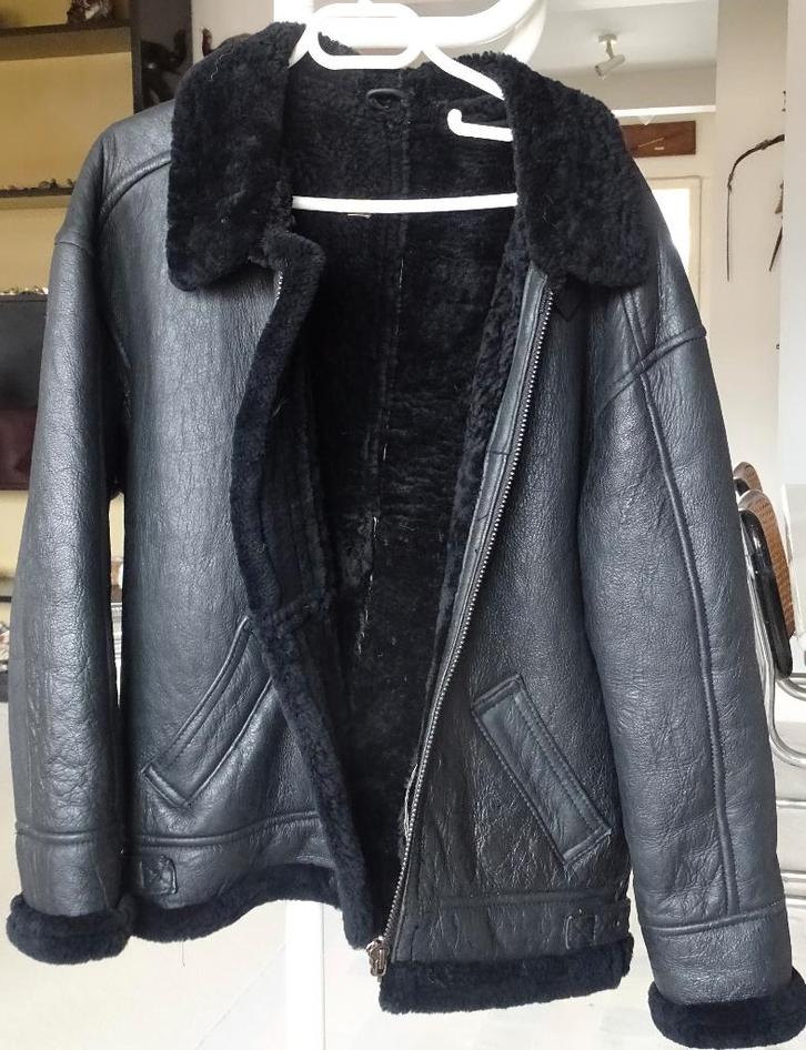 Met imitatiebont gevoerde leren jas, Kleding | Dames, Jassen | Winter, Gedragen, Maat 42/44 (L), Zwart, Ophalen of Verzenden