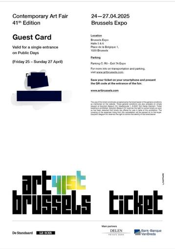 Ticket Art Brussels 2025-Brussels Expo✅✅8 dispo, Tickets en Kaartjes, Beurzen, Eén persoon, April, Meerdaags