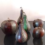 Set of 6 Decorative Sculptures Apples  Pears  Wood  Perforat, Verzenden