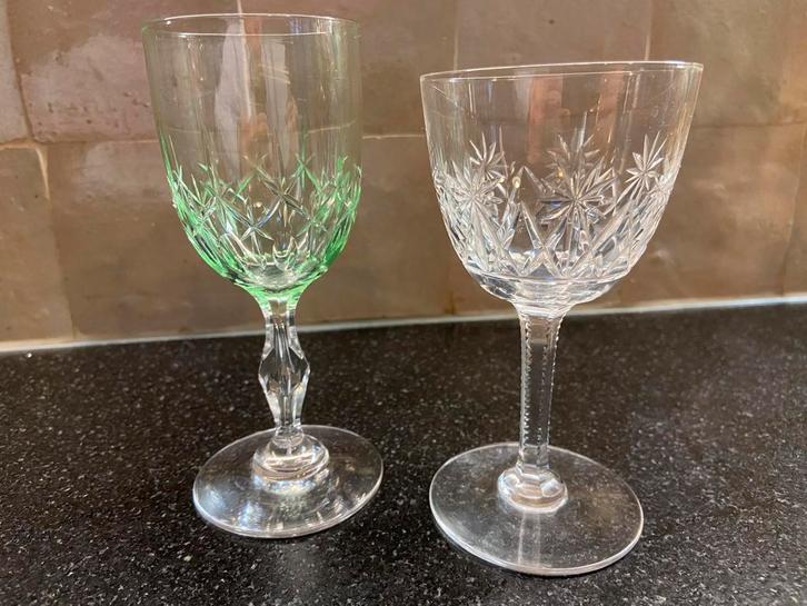 Twee antieke kristallen glazen, Antiek en Kunst, Antiek | Glaswerk en Kristal, Ophalen of Verzenden