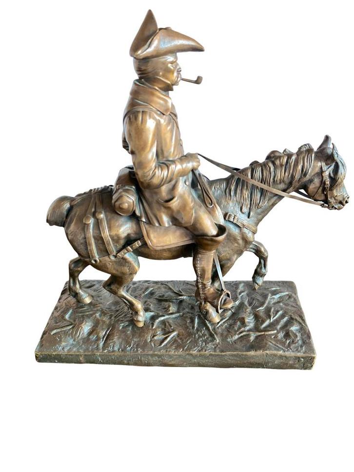 Bronzen beeld Ruiter met pijp op een bronzen paard., Antiek en Kunst, Antiek | Brons en Koper, Brons, Ophalen of Verzenden