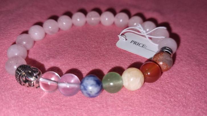 1 Boeddhistische Armband Steen Halfedelsteen Rozenkwarts + p, Handtassen en Accessoires, Armbanden, Nieuw, Roze, Verzenden