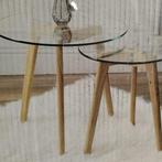 Nouvel ensemble de tables, plateau en verre, pieds en bois, Neuf, Moins de 50 cm, Rond, Enlèvement