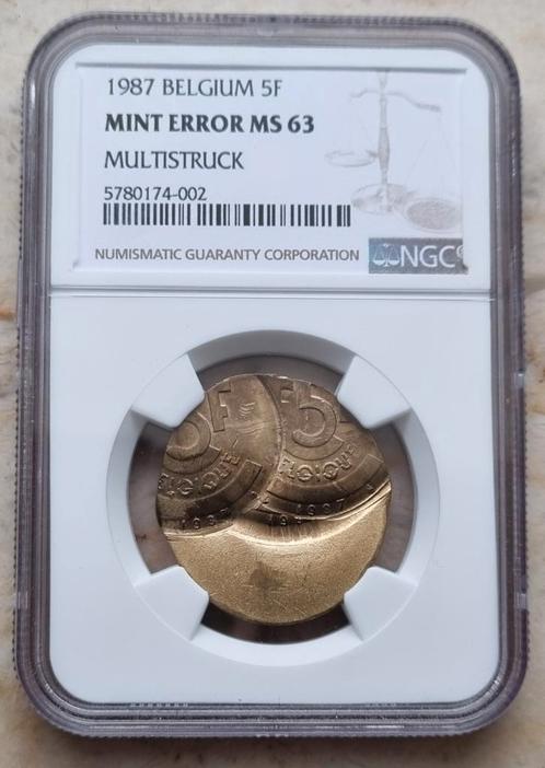 5 Francs 1987 Mint Error / Multistruck, Timbres & Monnaies, Monnaies | Belgique, Monnaie en vrac, Autre, Enlèvement ou Envoi