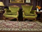 set van 2 vintage groene barok zetel / fauteuils /clubzetels, Antiek en Kunst, Ophalen of Verzenden