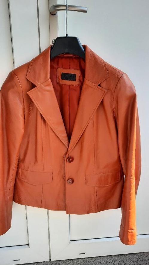 lederen vest cognac, Kleding | Dames, Jasjes, Kostuums en Pakken, Zo goed als nieuw, Jasje, Maat 38/40 (M), Oranje, Ophalen of Verzenden