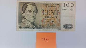 100 Frank - Leopold I België 1954, Ophalen of Verzenden, Los biljet