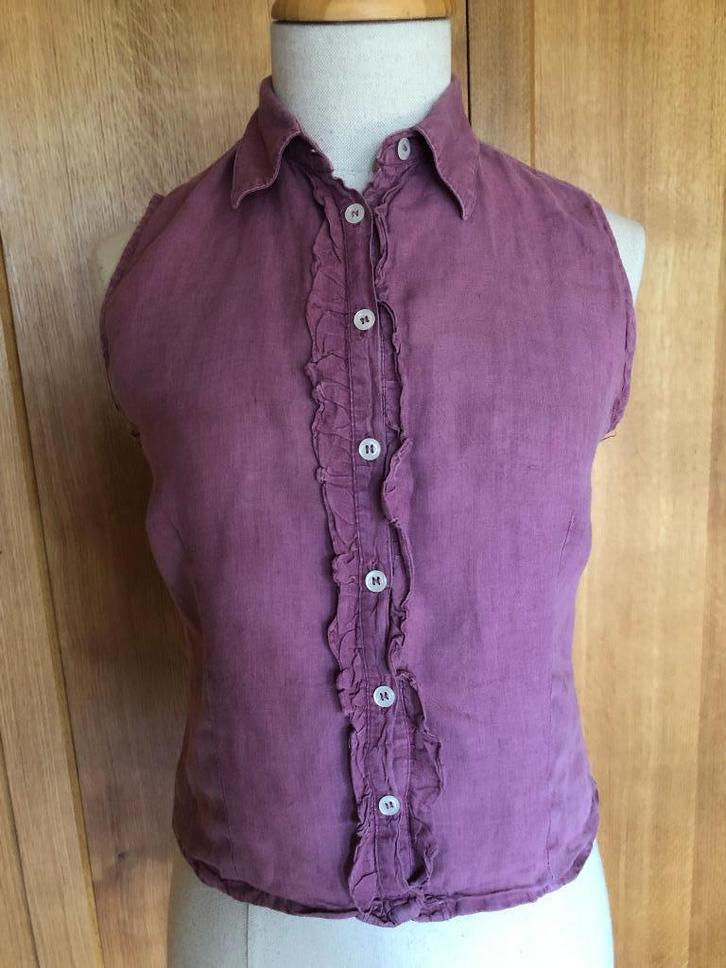 Blouse hemd dames Scapa 34 - 36 linnen, Kleding | Dames, Blouses en Tunieken, Gedragen, Maat 36 (S), Paars, Ophalen of Verzenden