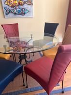 Glazen tafel en 6 lederen stoelen in perfecte staat 130cm, Huis en Inrichting, Complete eetkamers, Zo goed als nieuw, Ophalen