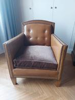 Retro bruin lederen zeteltje (1 zit), Huis en Inrichting, Fauteuils, Gebruikt, Ophalen