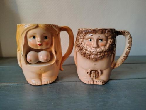 Retro Adam en Eva koffie tassen, porselein., Verzamelen, Porselein, Kristal en Bestek, Gebruikt, Porselein, Ophalen of Verzenden
