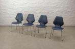 4 vintage design keukenstoelen in nachtblauw skaileer, 1960s, Huis en Inrichting, Stoelen, Ophalen, Gebruikt, Blauw, Vintage design, midcentury modern, retro, 1950s, 1960s, 1970s