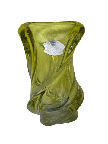 Vase en Cristal Val Saint Lambert Vert par René Delvenne  