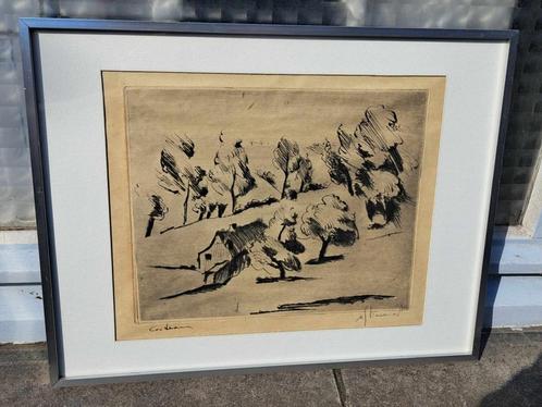 eau forte casteau signe michel stievenart, Antiek en Kunst, Kunst | Etsen en Gravures, Ophalen of Verzenden