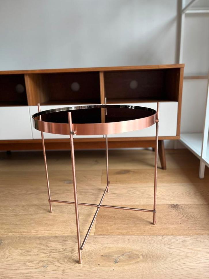 Zuiver bijzettafel koper, Huis en Inrichting, Tafels | Bijzettafels, Gebruikt, Rond, 45 tot 60 cm, Minder dan 55 cm, Glas, Ophalen