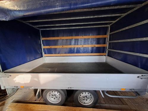 ATEC plateau aanhangwagen  met huif dubbelasser, Auto diversen, Aanhangers en Bagagewagens, Zo goed als nieuw, Ophalen