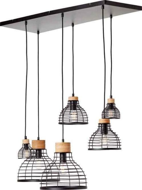 OPHANGING: ZES VERSTELBARE LICHTPUNTEN, Huis en Inrichting, Lampen | Hanglampen, Nieuw, 75 cm of meer, Hout, Metaal, Ophalen