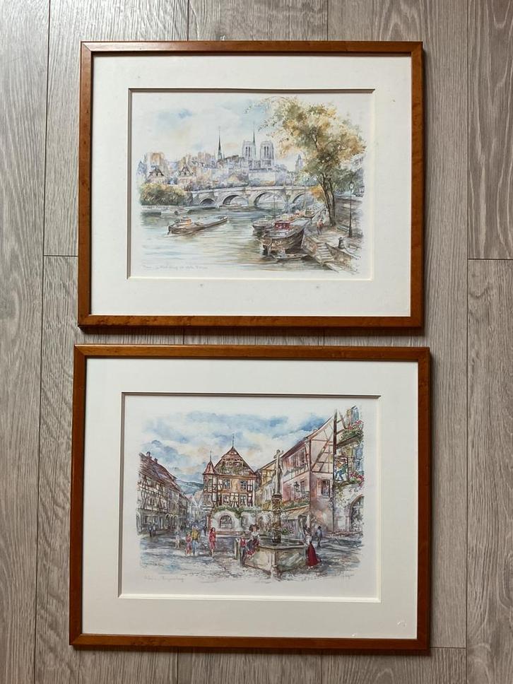 Deux authentiques aquarelles “Legai”, Antiek en Kunst, Kunst | Tekeningen en Fotografie, Ophalen