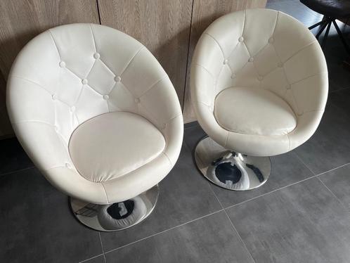 Witte lederen stoelen, Huis en Inrichting, Stoelen, Gebruikt, Twee, Leer, Wit, Ophalen