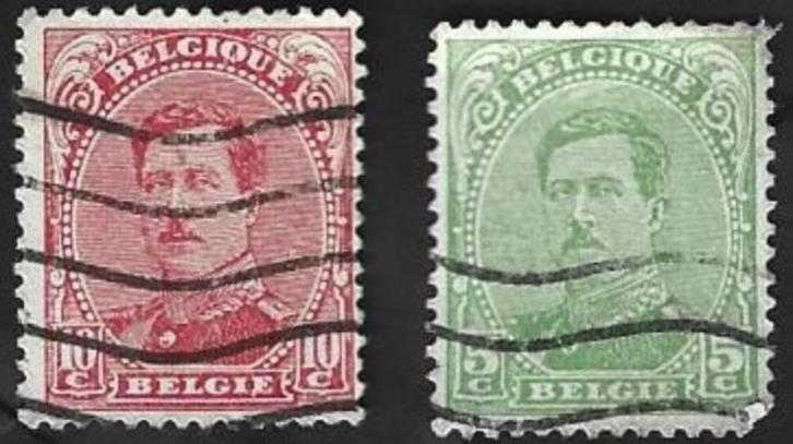 2 Postzegels Koning Albert I België 1915, Postzegels en Munten, Postzegels | Europa | België, Gestempeld, Frankeerzegel, Koninklijk huis